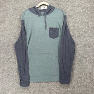 RVCA Hoodie Tshirt Mens Large Blue Colorblock Hooded Tee Long Sleeve Surf Skate